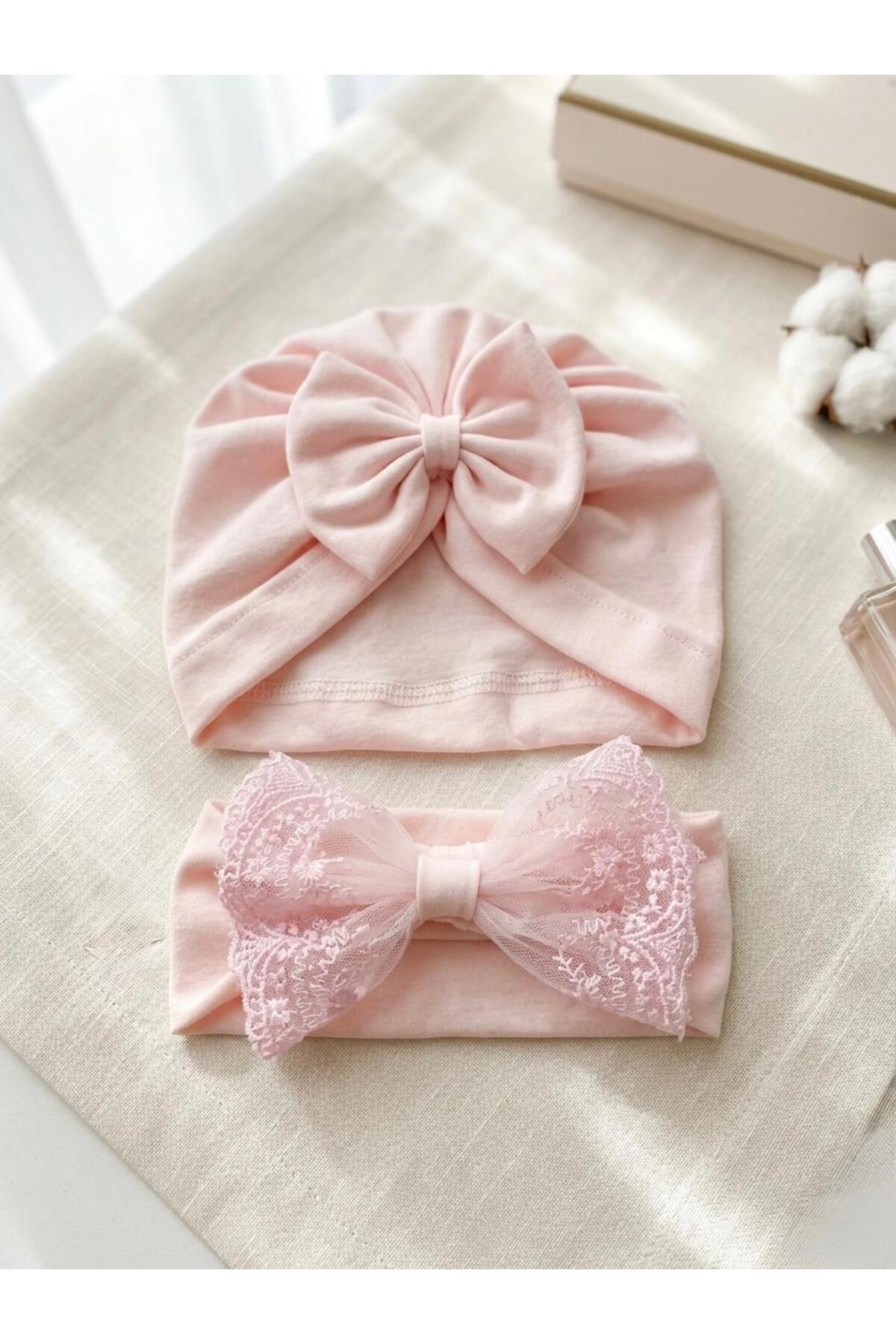 Baby Girl Bandana and Bonnet 2-Piece Set Mevlütlık Photo Shooting Gift Newborn Hat