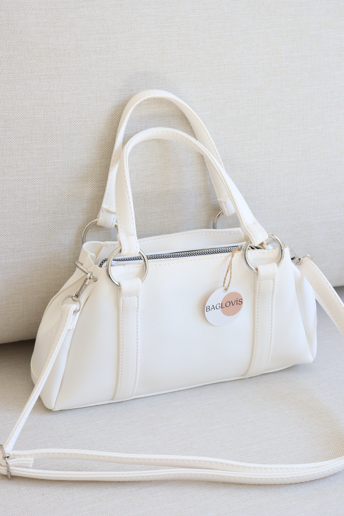 Women's Silver Ring Detailed Handbag Curved Design Stylish Casual Shoulder Bag En28 Size15