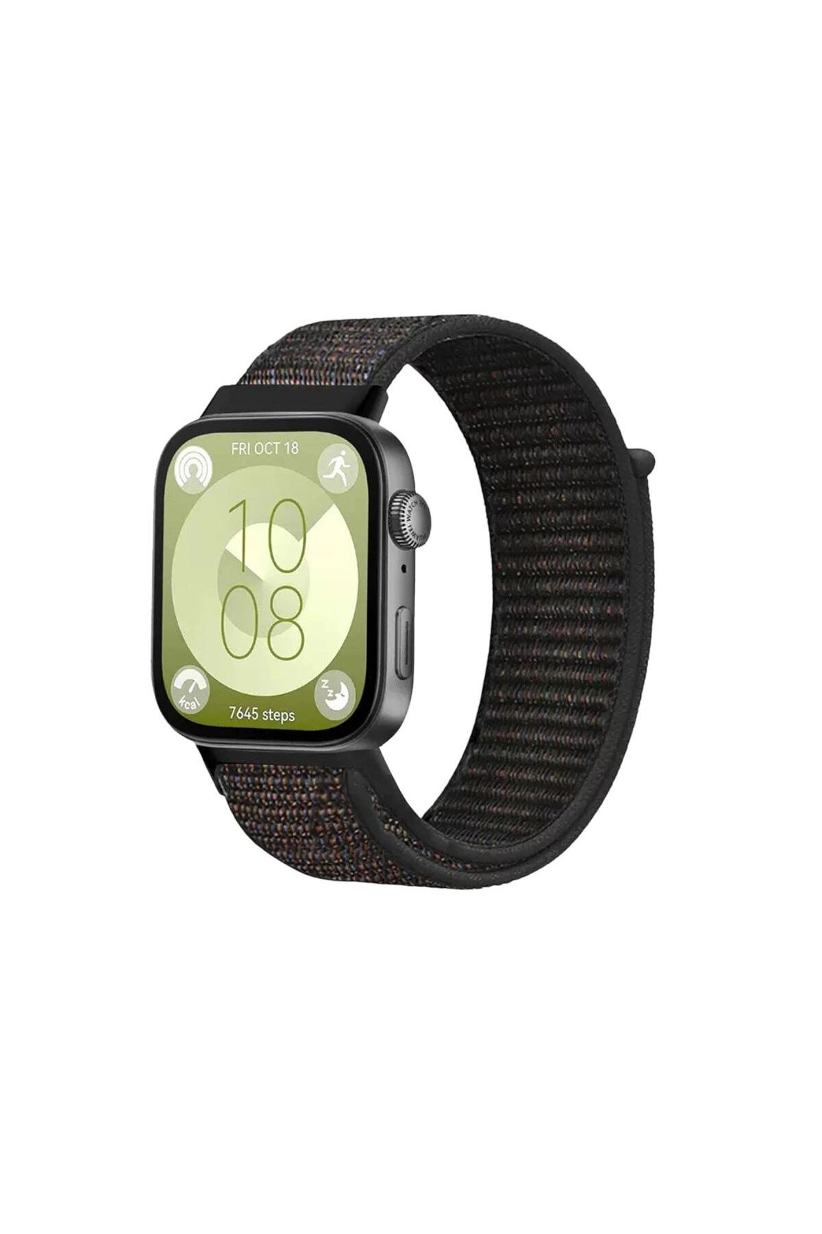 Huawei Fit 4 Hasırlı Cırtcırtlı Kordon (saat Değildir) - Siyah