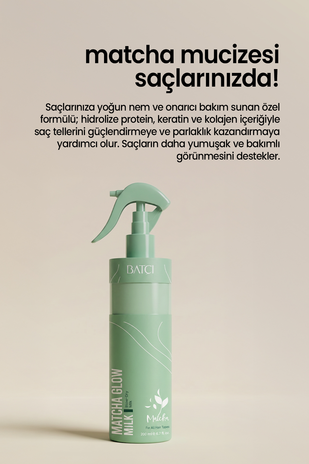 Matcha Özlü Çift Fazlı Saç Bakım Fön Sütü 200 ML — 8684808759494 — تصویر 3 از 4
