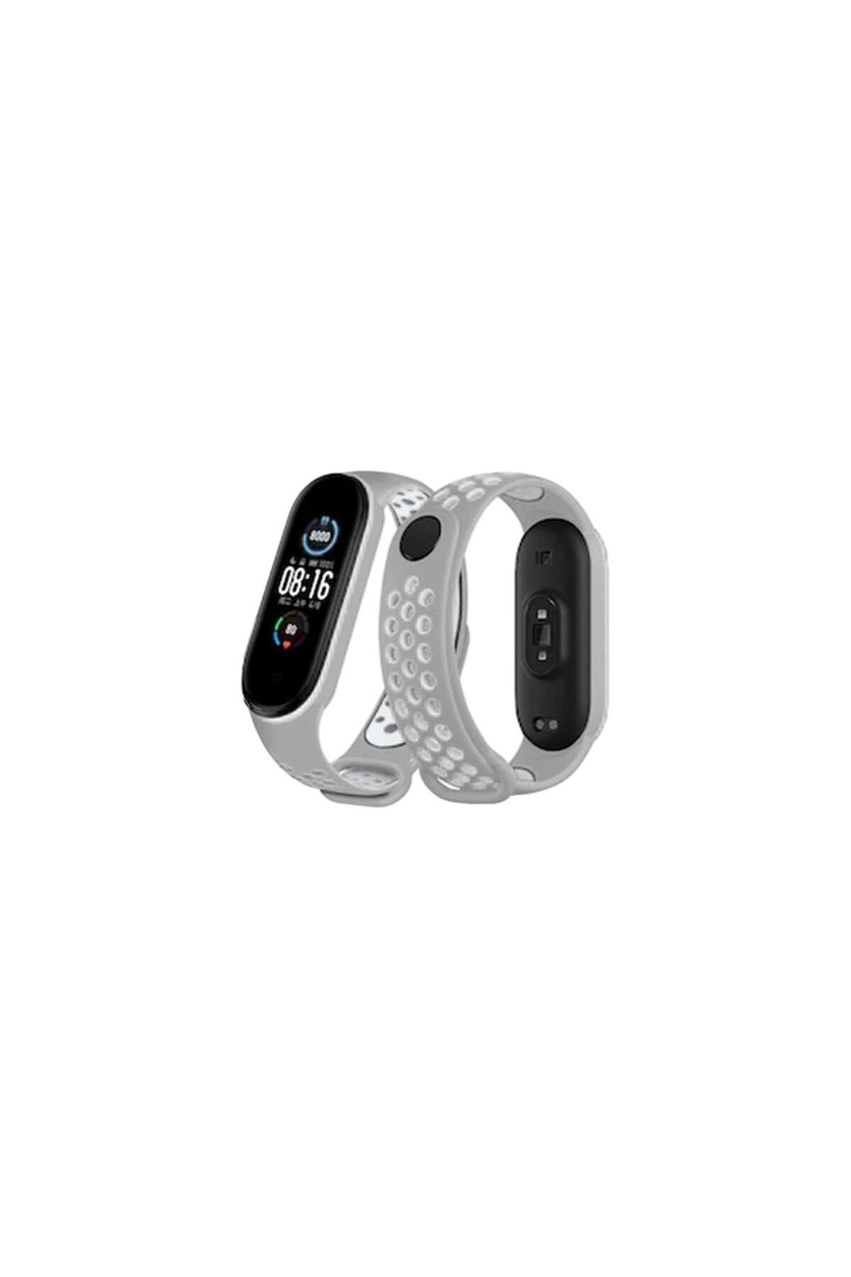 Xiaomi Mi Band 6 Spor Delikli Kordon - Gri-kırmızı