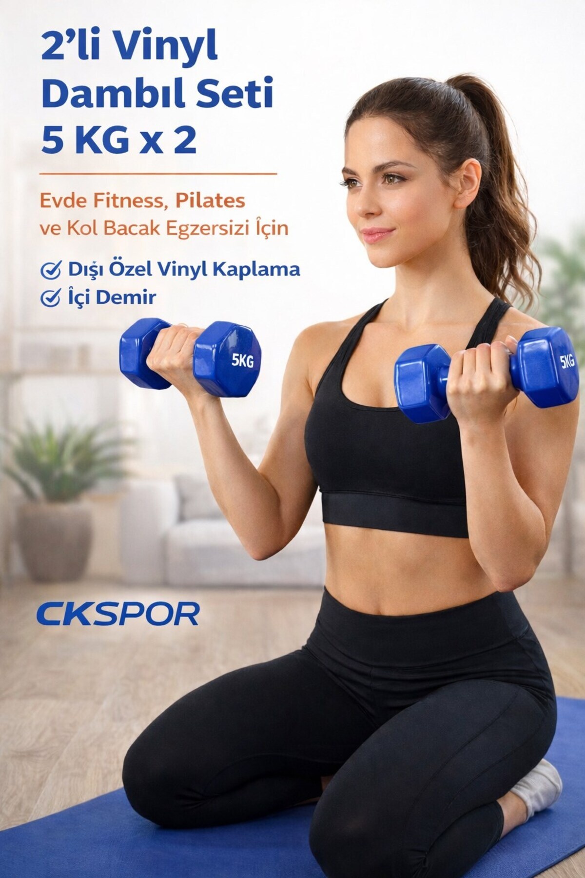 CKSpor 2'li Vinyl Dambıl Seti 5 Kg x 2 – Evde Fitness & Pilates