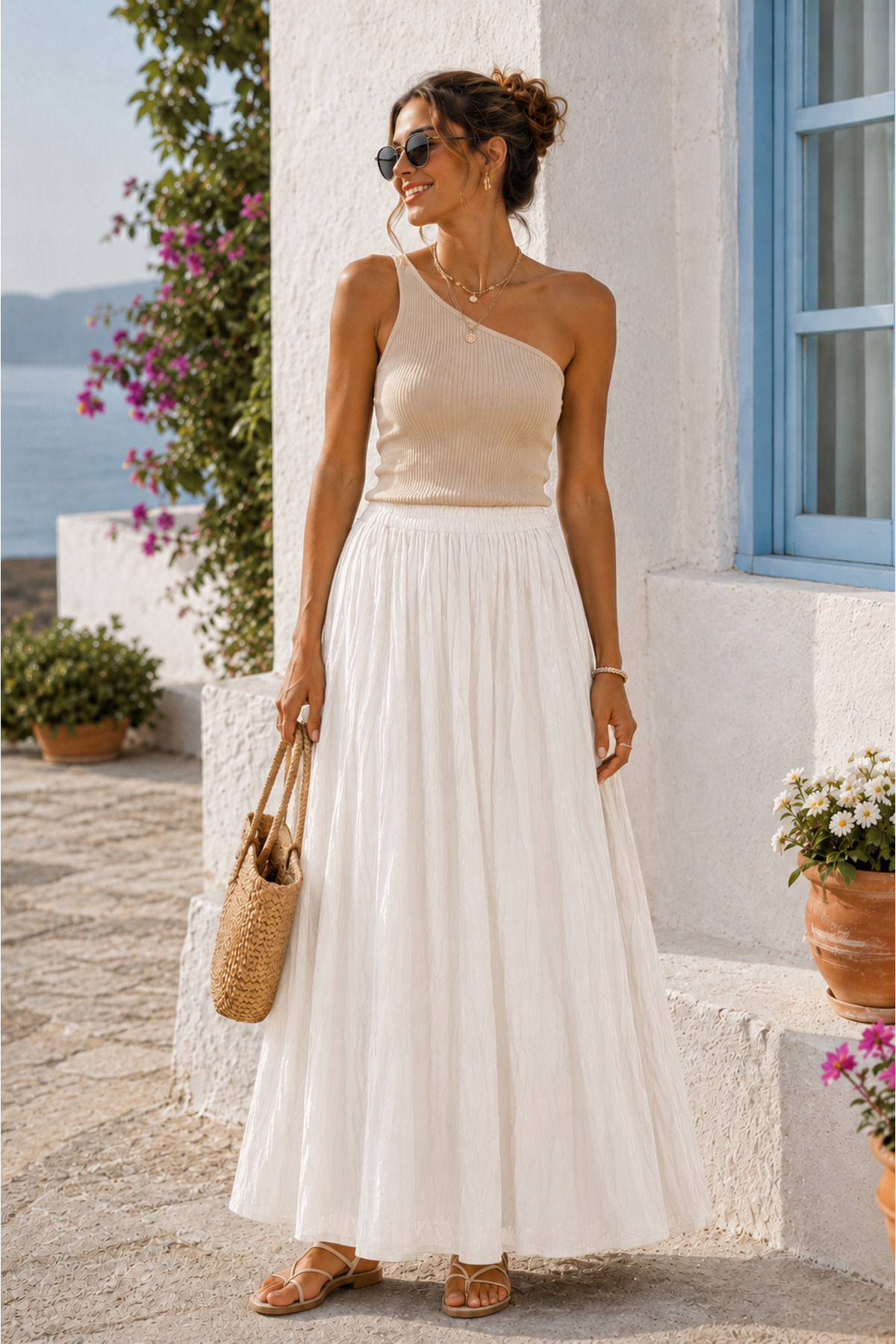 Dream Style  Kadın Vual Kumaş Kırışık Beli Lastikli Uzun Astarlı Etek - Görsel 4