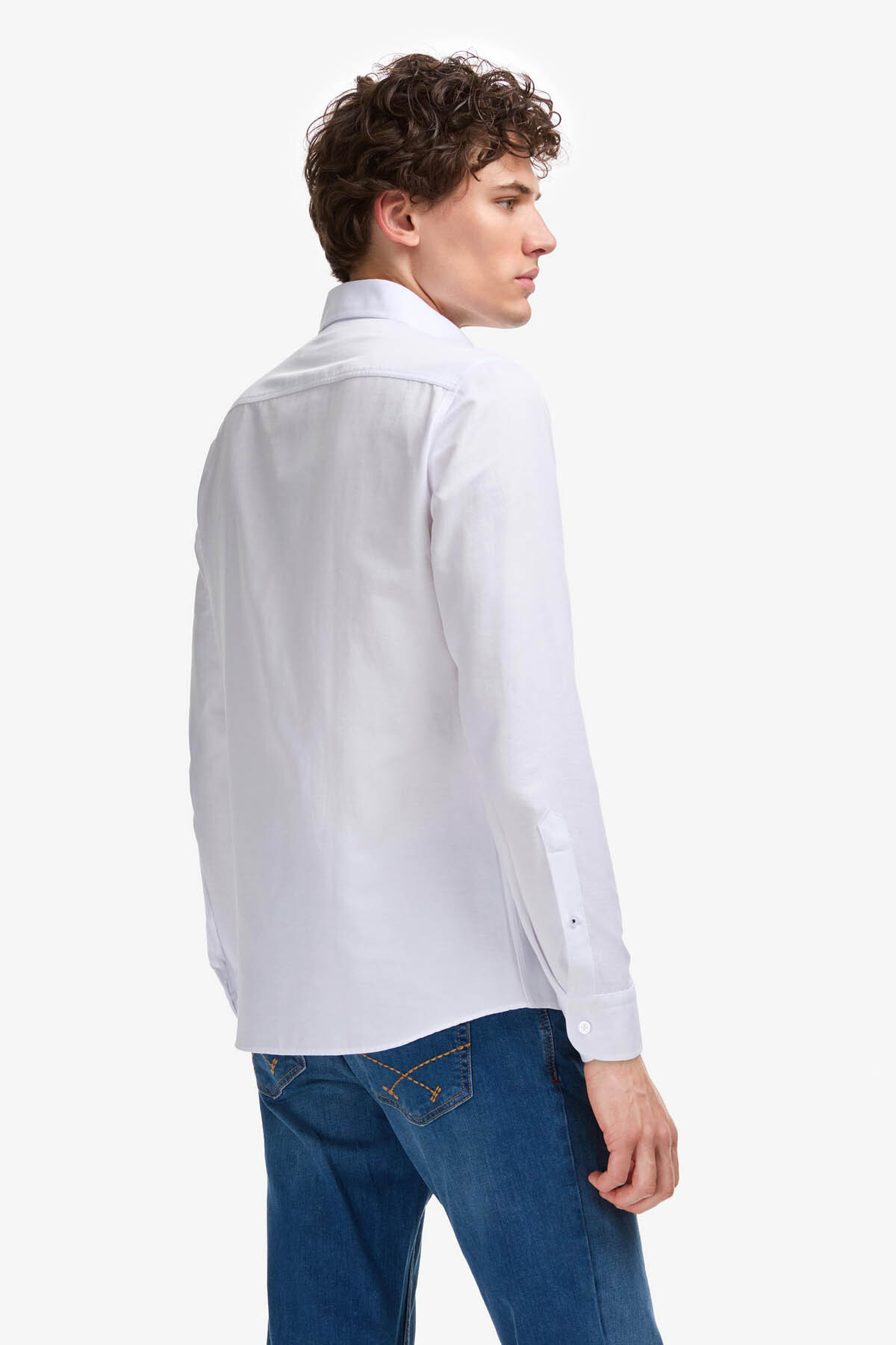 Erkek Slim Dokuma Gömlek — سفید G081GL004-PU-8946 — تصویر 5 از 7