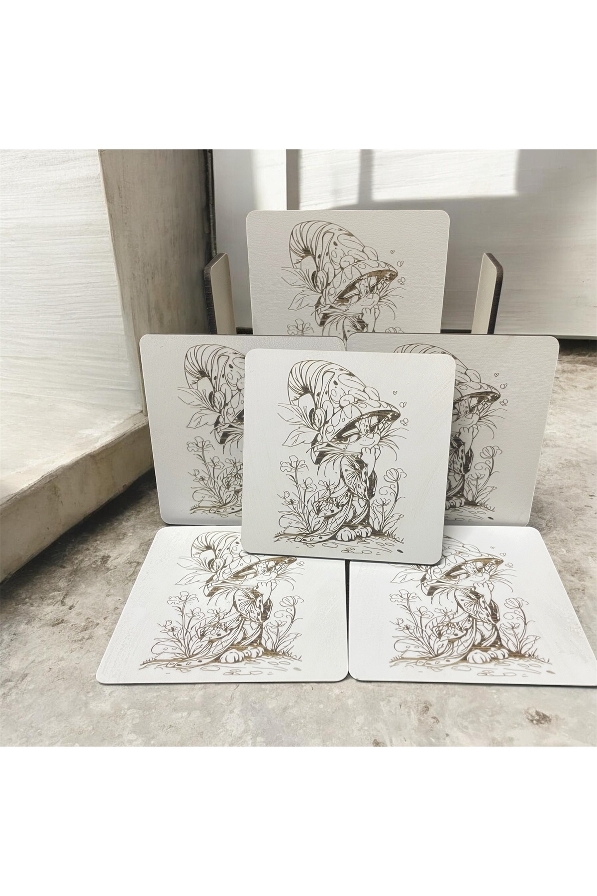 6 Lı Mdf Bardak Altlığı Dekoratif ECCECA1010 - Görsel 2