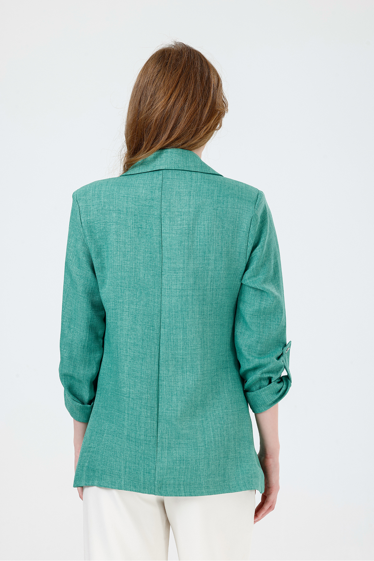 MD trend  Kadın Kolu Katlanabilir Astarlı Kruvaze Blazer Keten Ceket - Görsel 6