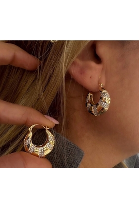gamze jewellery Zirkon Taşlı Bombeli Küpe