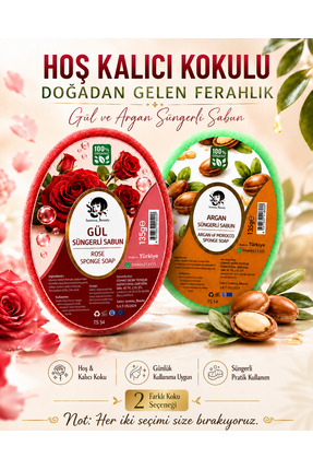 Lunessa Beauty Gül ve Argan Süngerli Sabun – 2 Farklı Koku Seçeneği