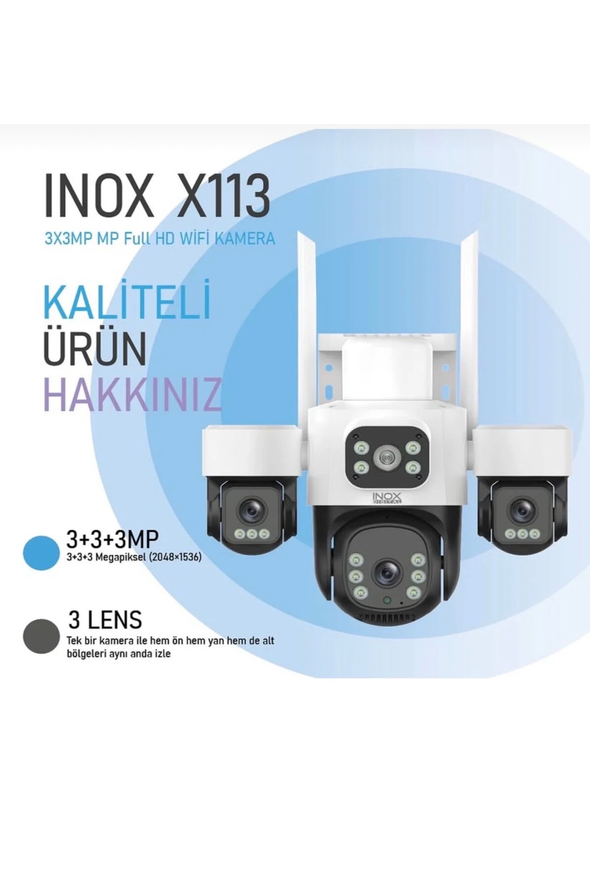 Sovdex inox X113 3+3+3MP 3 LENSLİ WİFİ PTZ KAMERA GELİŞTİRİLMİŞ K635373