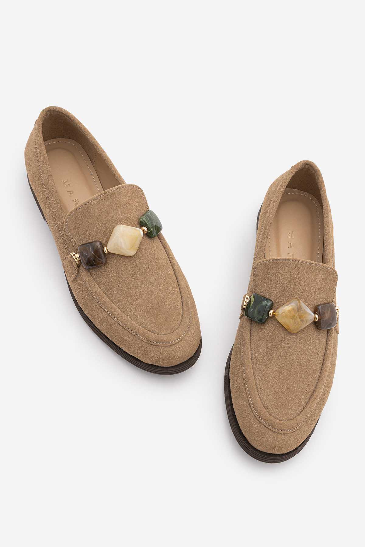 Women's Loafer Classic Casual Shoes with Moccasin Gemstone Meniva Camel Suede