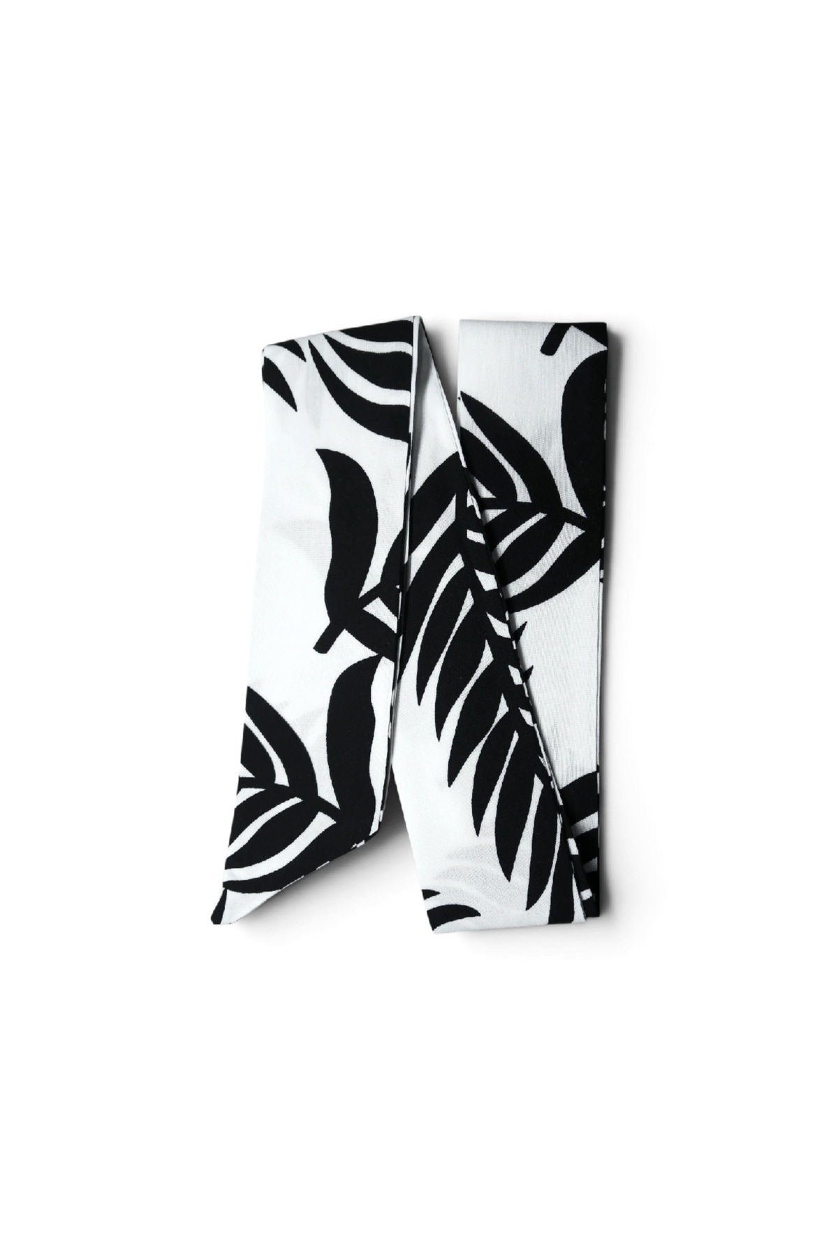 Black and White Leaf Patterned Patterned Viscose Long Scarf - 150x6 cm