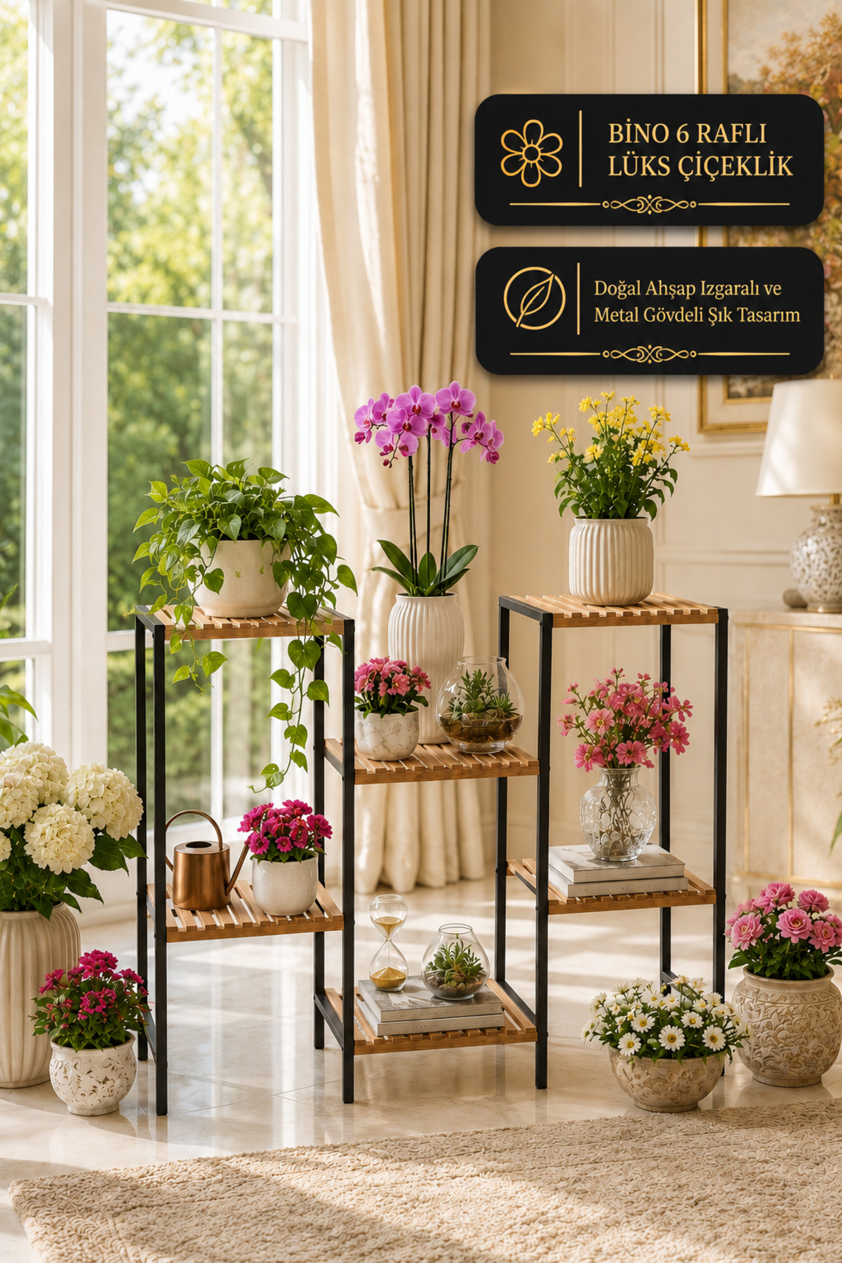 6 Shelves Metal Wooden Flower Pot Pot Multi-Purpose Decorative Plant Stand Organizer Shelf