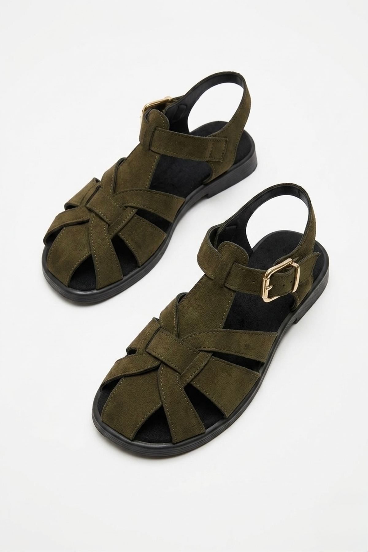 simplicity Women's Khaki Green Suede Cage Sandals