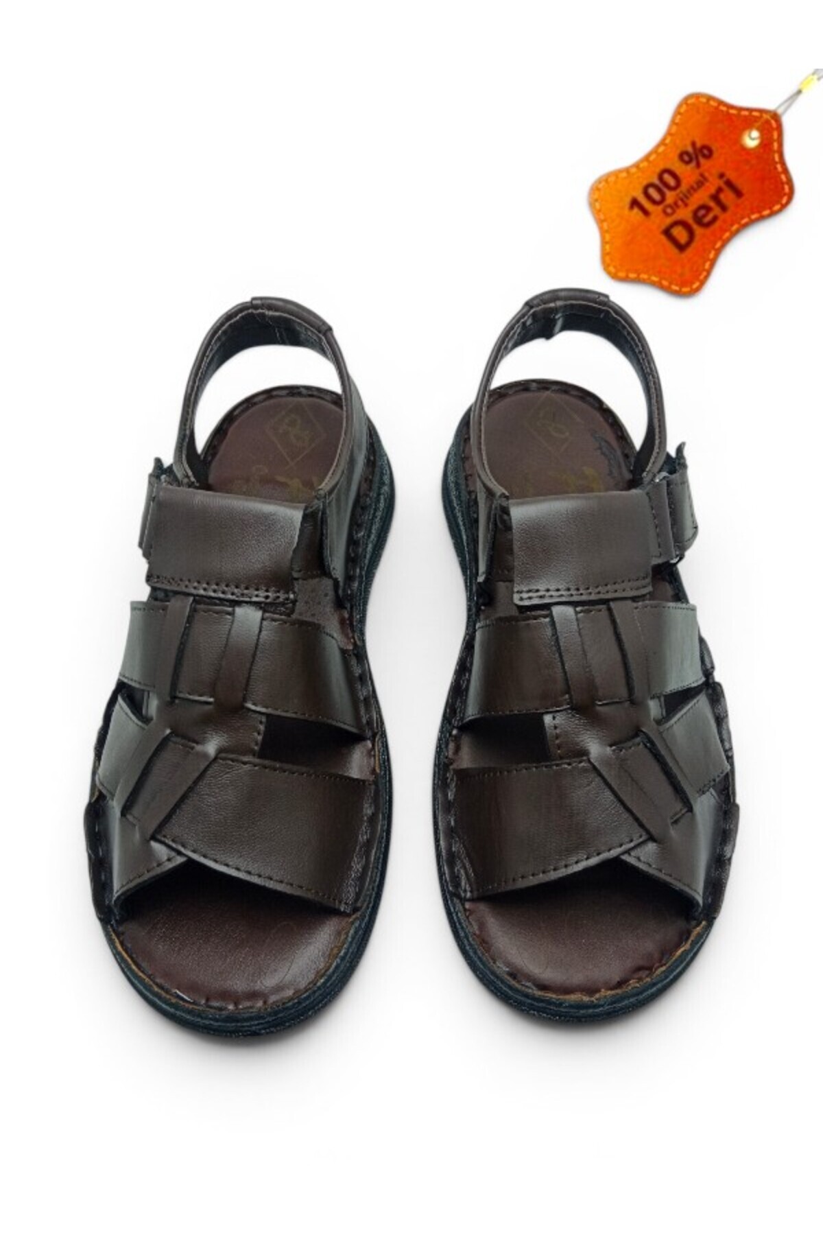 MAGIC SHOES Hakiki Deri Ve Topuk Yastıklı Sistemli Ortopedik Kahverengi Erkek Sandalet