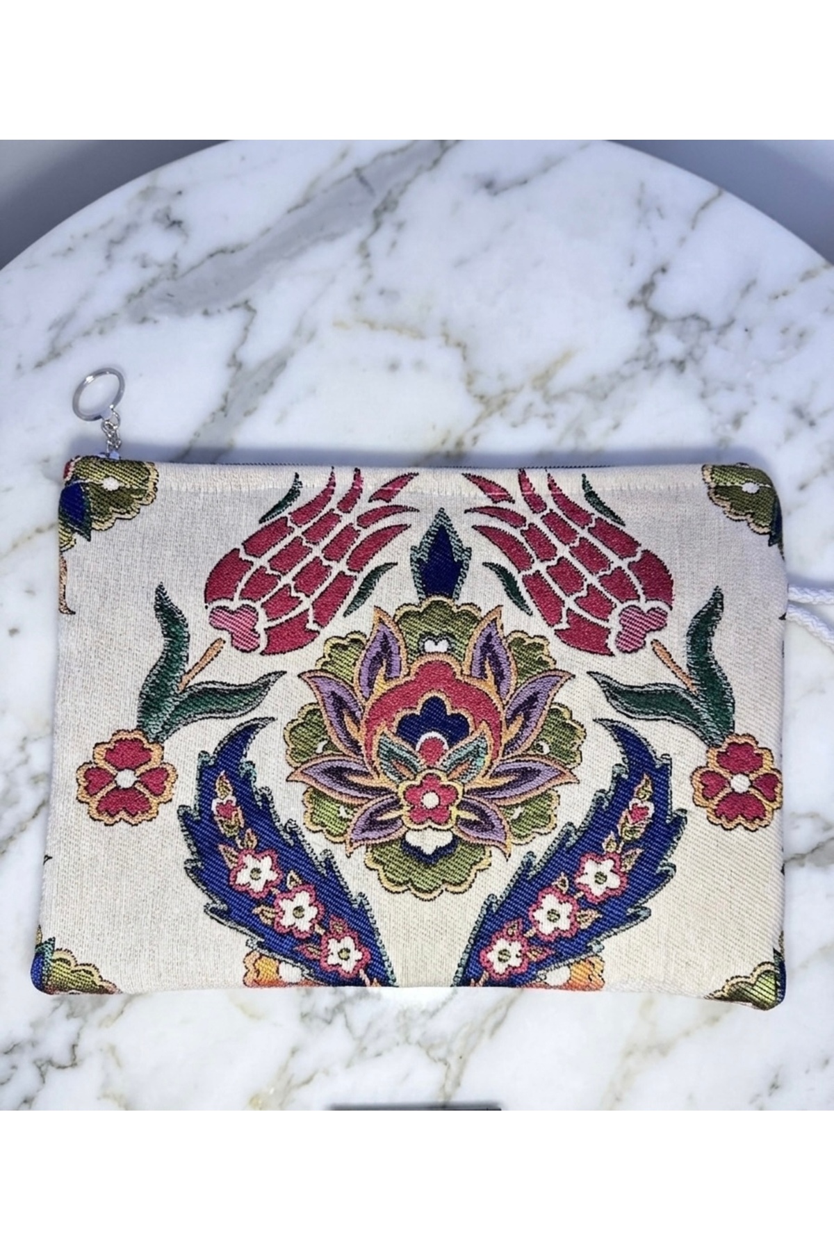 Zehra ana Etnik Lale Desenli Goblen El Çantası Clutch Çanta görsel 4