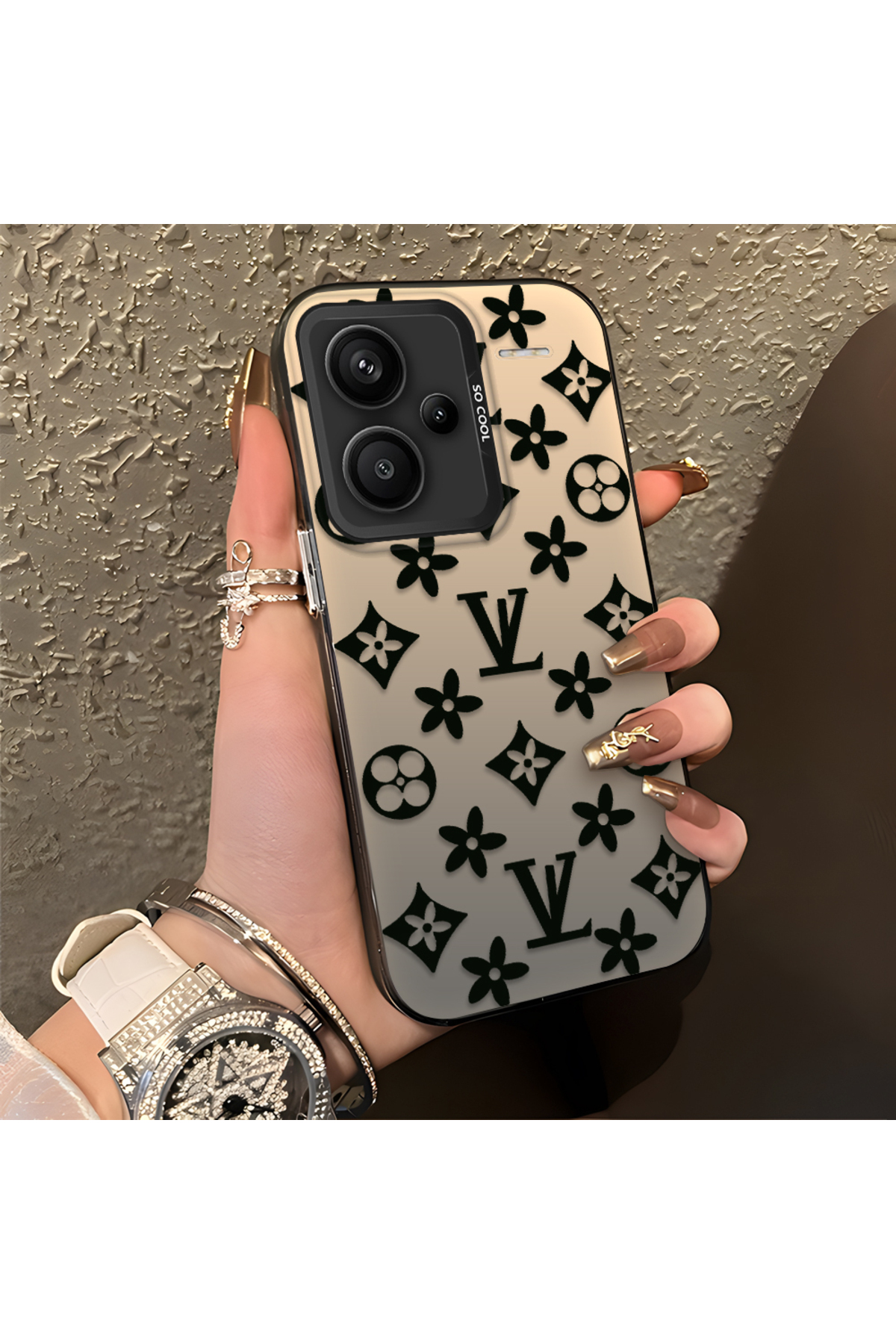 Redmi Note 13 Pro Plus 5G Compatible Silicone Edge Hard Back Case Couple Phone Case Brand Pattern