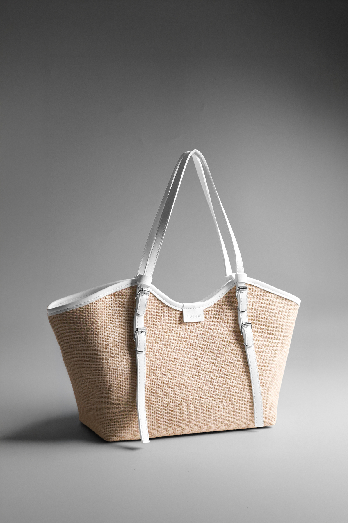 Women's Wicker White Faux Leather Handle Lined Hand and Shoulder Bag