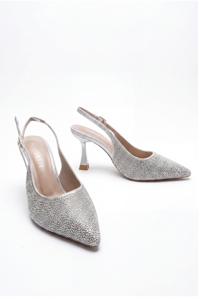 Assortie Chic Havyar Boncuklu Taşlı Kadeh Topuklu Abiye Slingback Ayakkabı 9CM