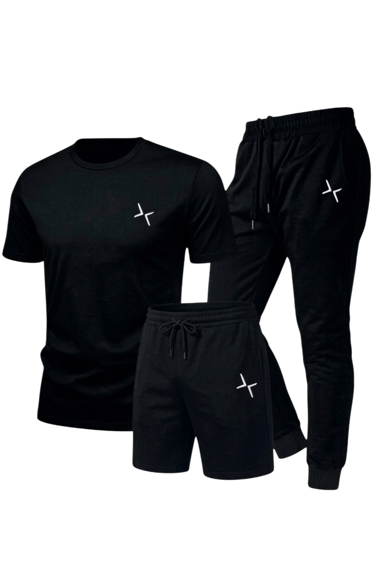 Unisex Siyah Yazlık Eşofman+şort+ tişört Kombini (Logolu) — مشکی DFN12344