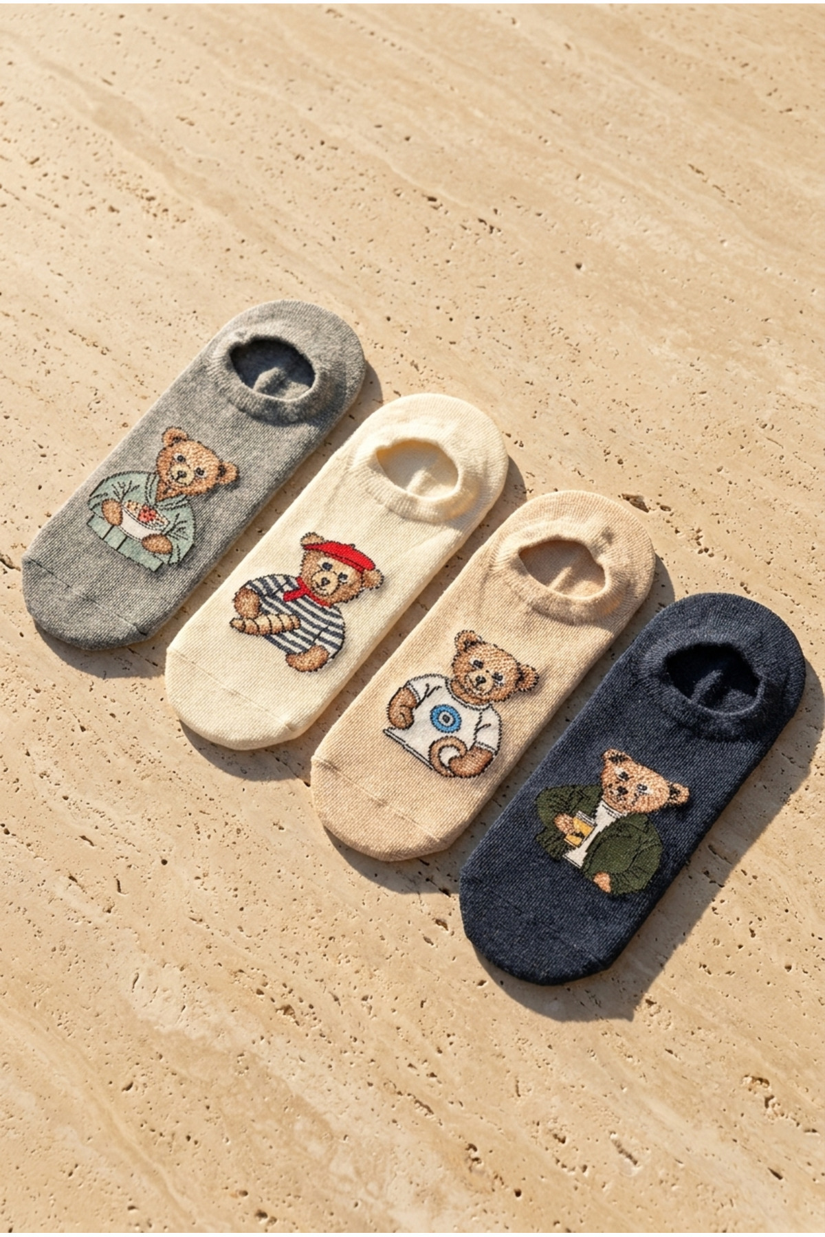Katia&Bony Unisex 4'lü Teddy Desenli Görünmez Çorap görsel 2