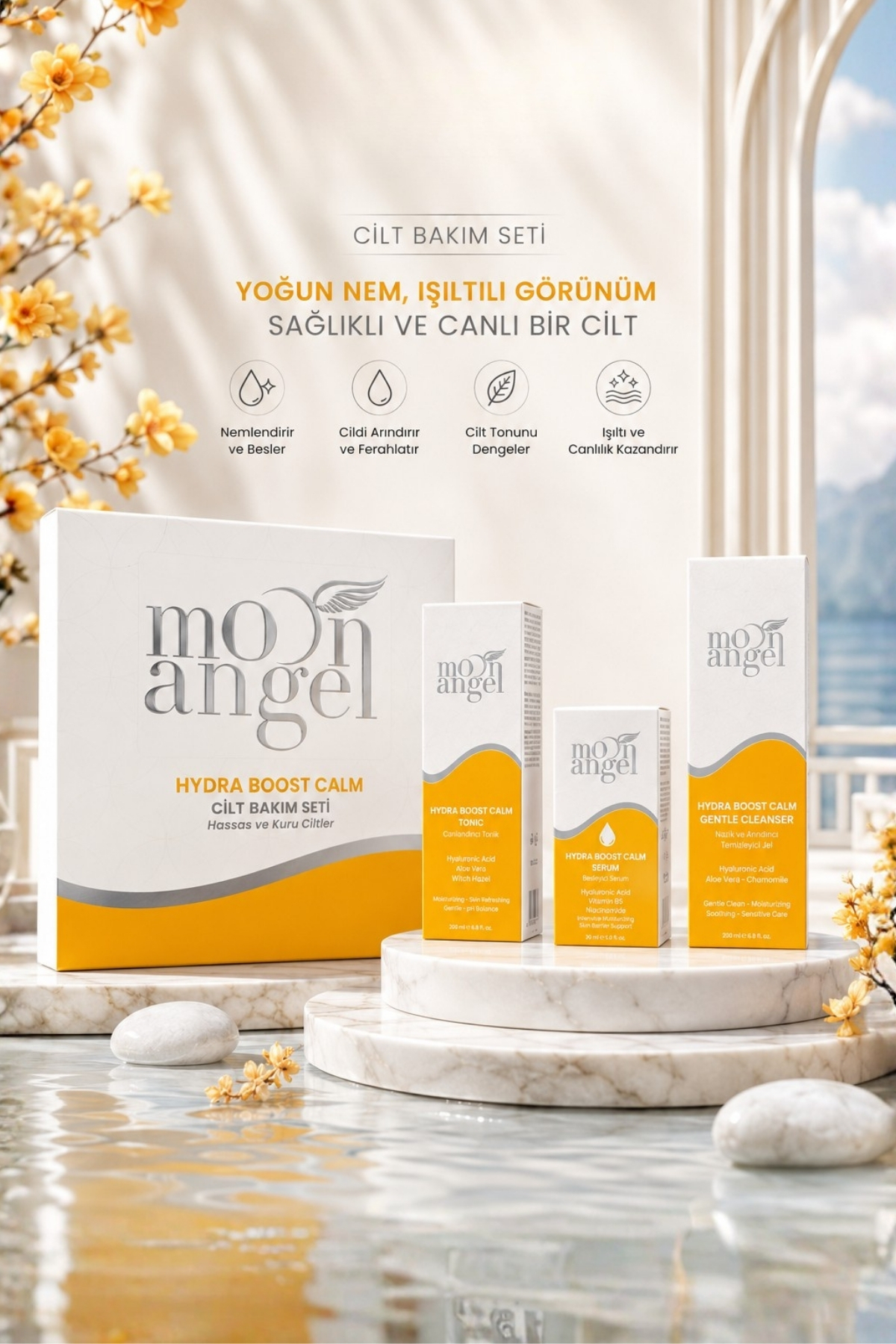 Hydra Boost Calm 3`lü Cilt Bakım Seti Temizleyici Jel, Tonik ve Serum Yoğun Nemlendirici ve Canlandırıcı Bakım Seti — görsel 1