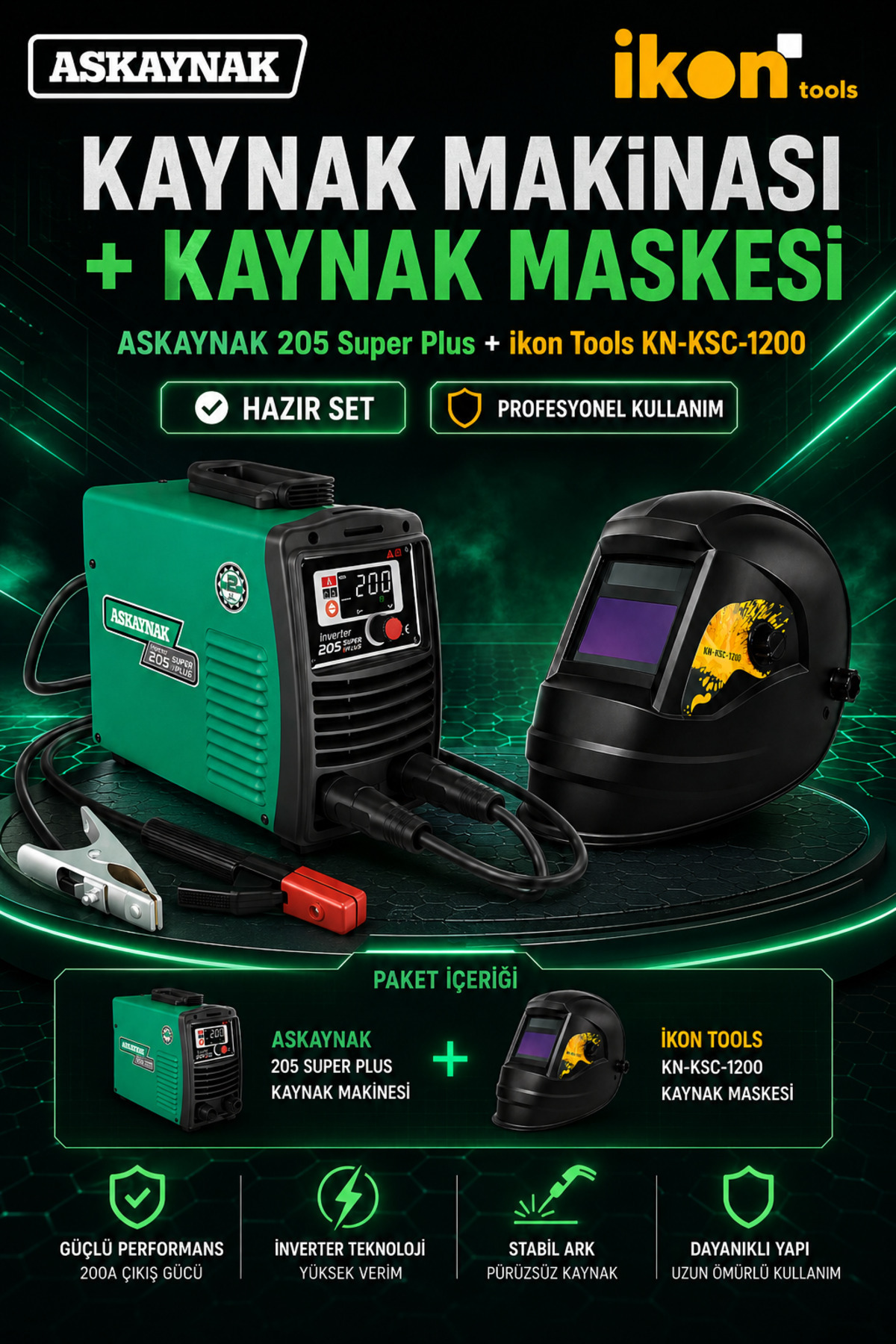 Askaynak 205 Super Plus İnverter Kaynak Makinesi + İkon Tools KN