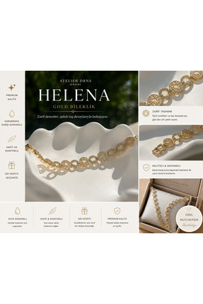 Atelier DRNS Jewelry Helena Taş Detaylı Gold Bileklik