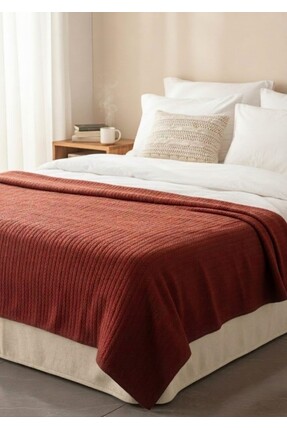 luss collection Örgü Desen Turuncu Renk Çift Kişilik Pike (220x240cm) %100 Co...