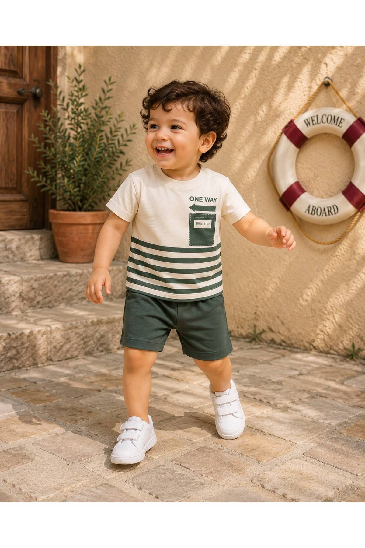 Striped Summer Baby Shorts Set One Way Printed 0-24 Months