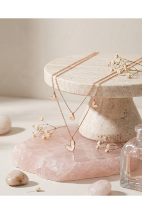 SNY Butik Gold Çelik Sedefli Çoklu Kalp Kolye