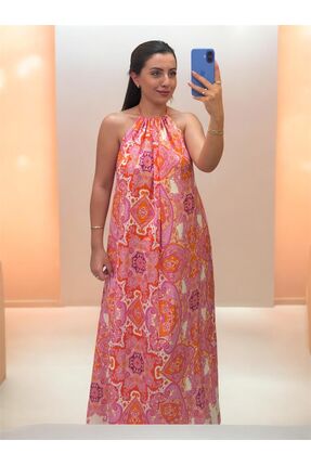 Sorella Boutique Şal Desen Boyundan Bağlamalı Elbise