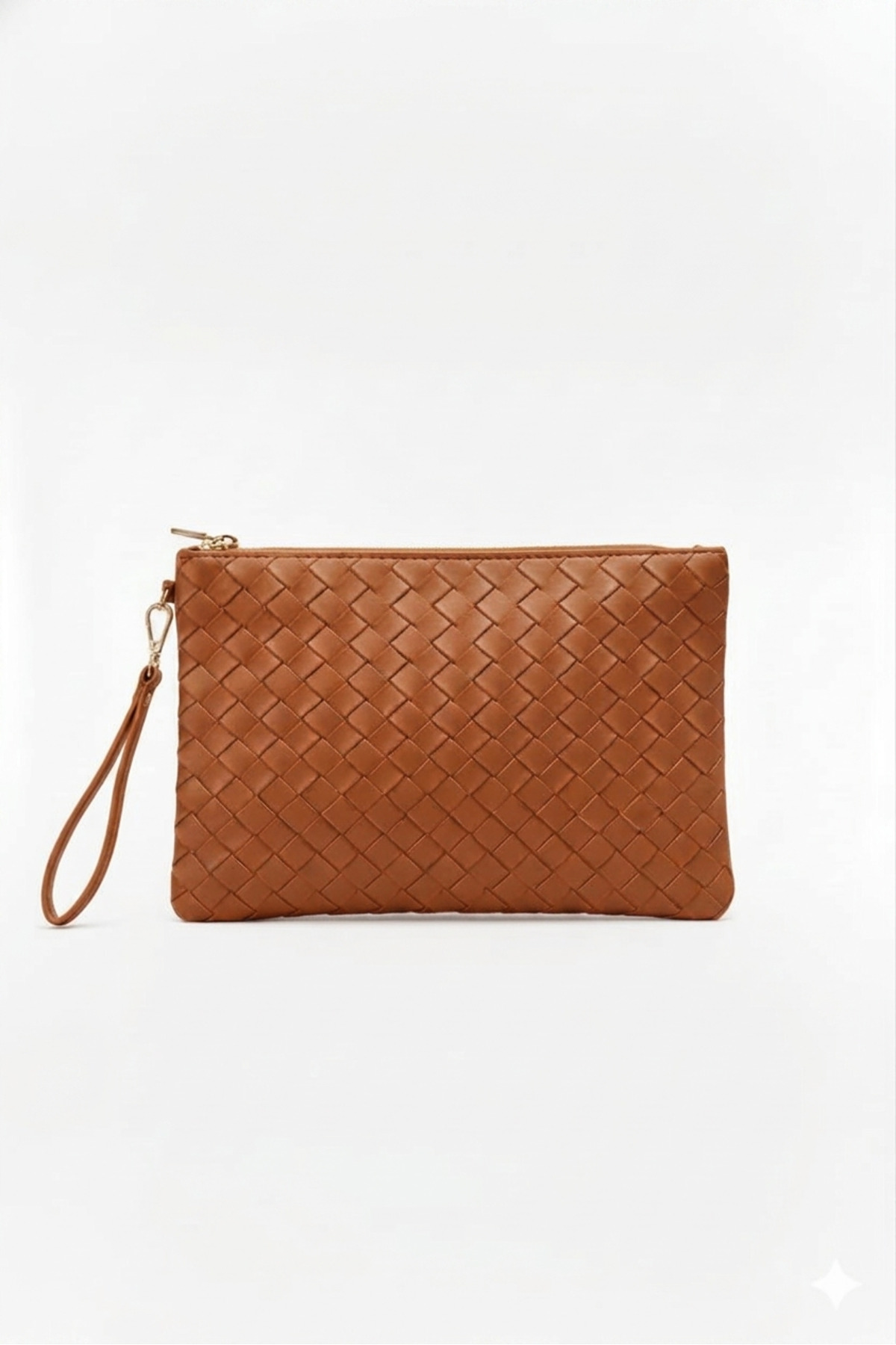 Bagfoni Taba Örgü Desenli El Askılı Portföy Clutch Çanta 25x19 Cm