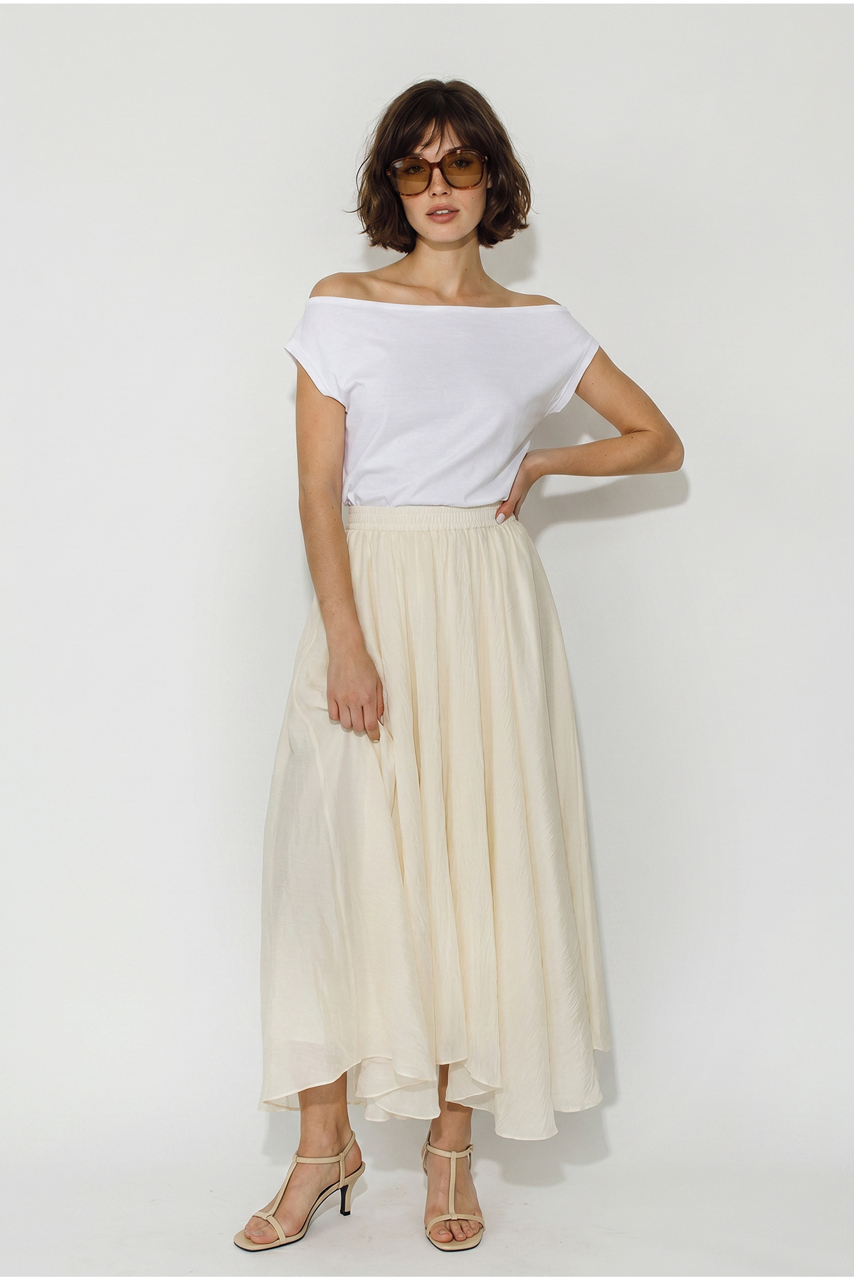 Women Elastic Waist Crush Effect Lined Flywheel Long Skirt DE261022 60286318