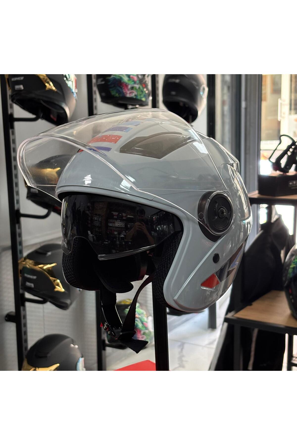 GRİ YARIM KASK(GÜNEŞ VİZÖRLÜ)