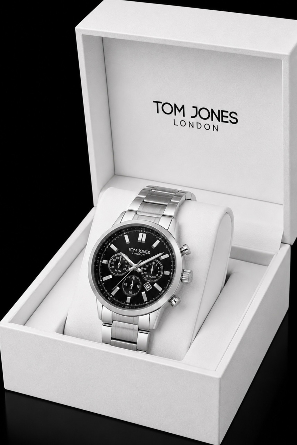 Tom Jones London ERKEK KOL SAAT ORJİNAL ÇELİK GÜMÜŞ SİYAH RENK 3ATM SU GEÇİRMEZ 2 YIL GARANTİLİ FATURALI