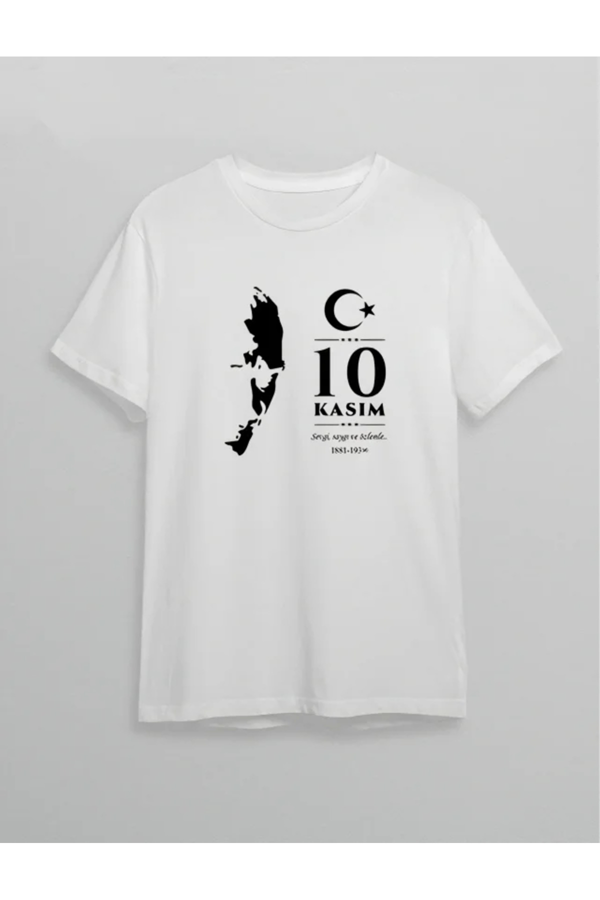 10 Kasım Atatürk Anma Günü Silüet Baskılı Oversize Bisiklet Yaka T-shirt - Beyaz