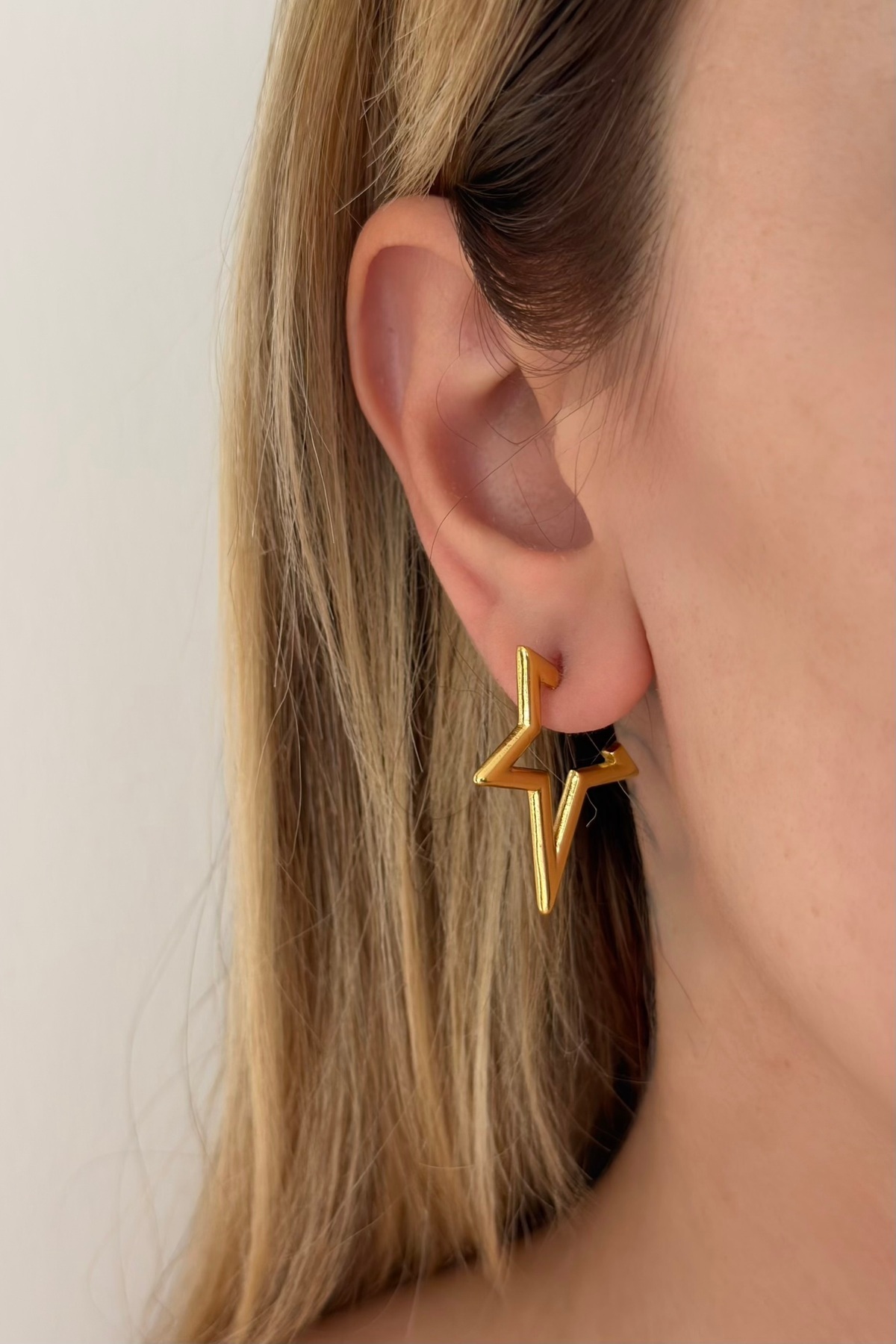 Gold Earrings with Steel Star Detail