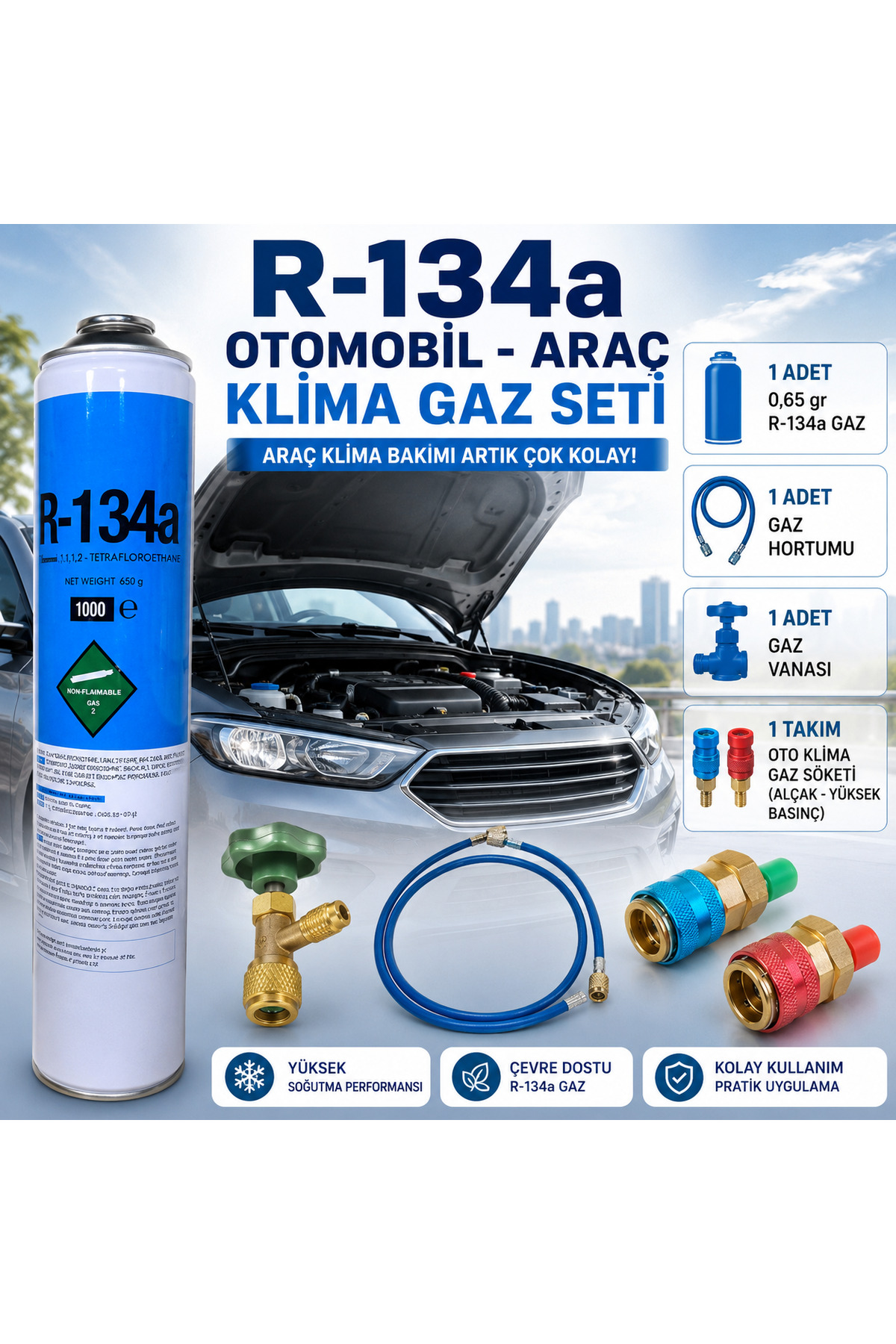 212 Isıtma ve Soğutma R-134a Soğutucu Araç Klima Gazı Otomobil Klima Seti + Vana + Hortum + Jak