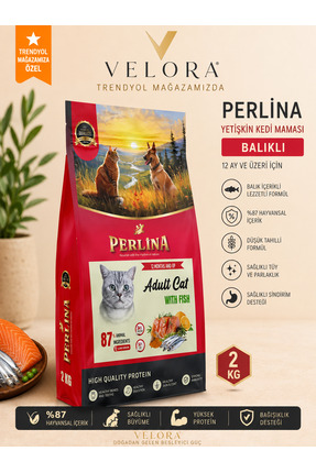 VELORA GRUP Perlina Balıklı Yetişkin Kedi Maması 2 KG – %87 Hayvansal İçerik,...