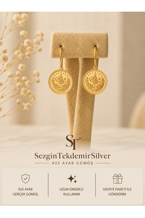 sezgin 925 Ayar Gümüş Tuğralı Altın Kaplama Küpe