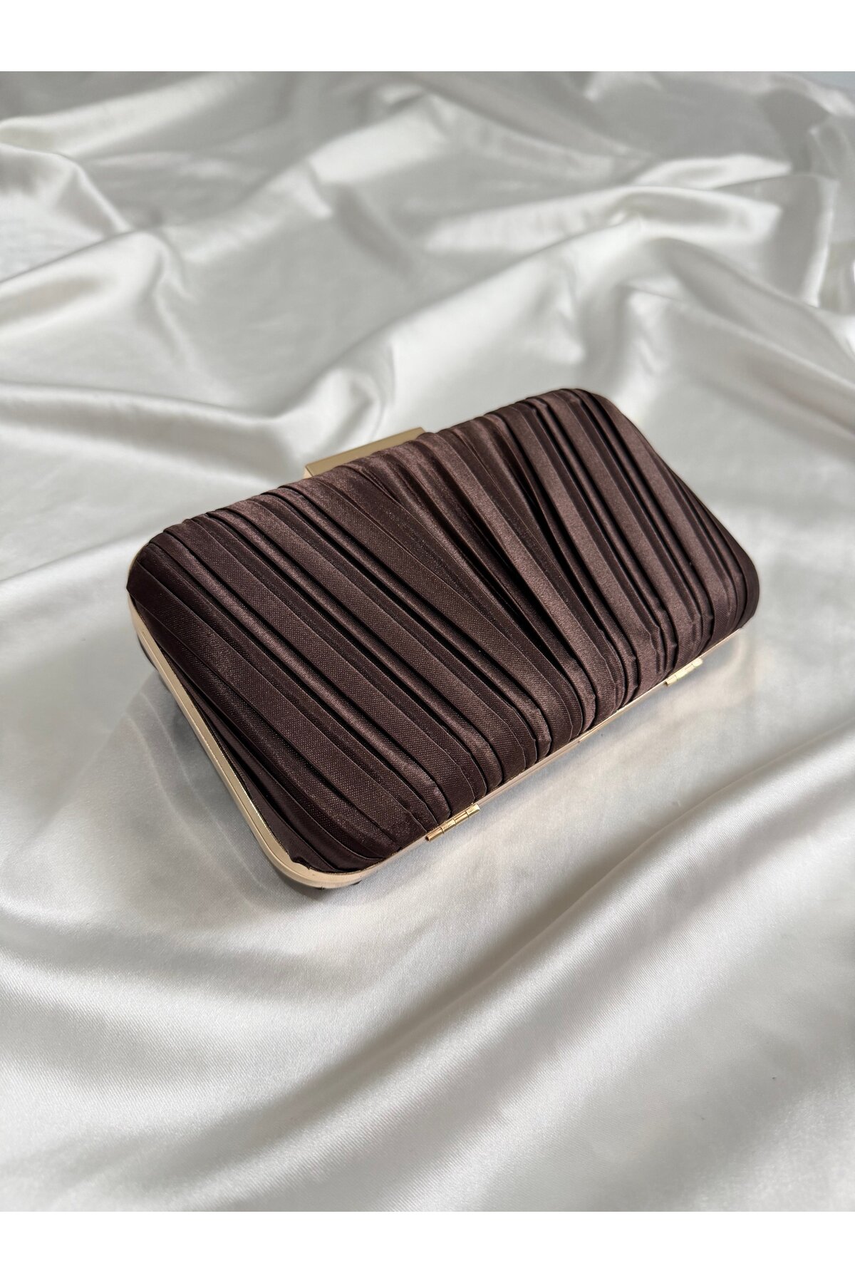 Mia Collection Pileli Model Düğün Nişan Abiye Çanta Acı Kahve görsel 2