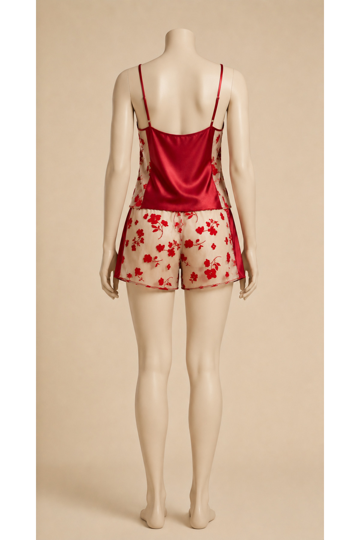 my cherie Çiçek Flok Baskılı Saten Pijama Şort Takım görsel 5