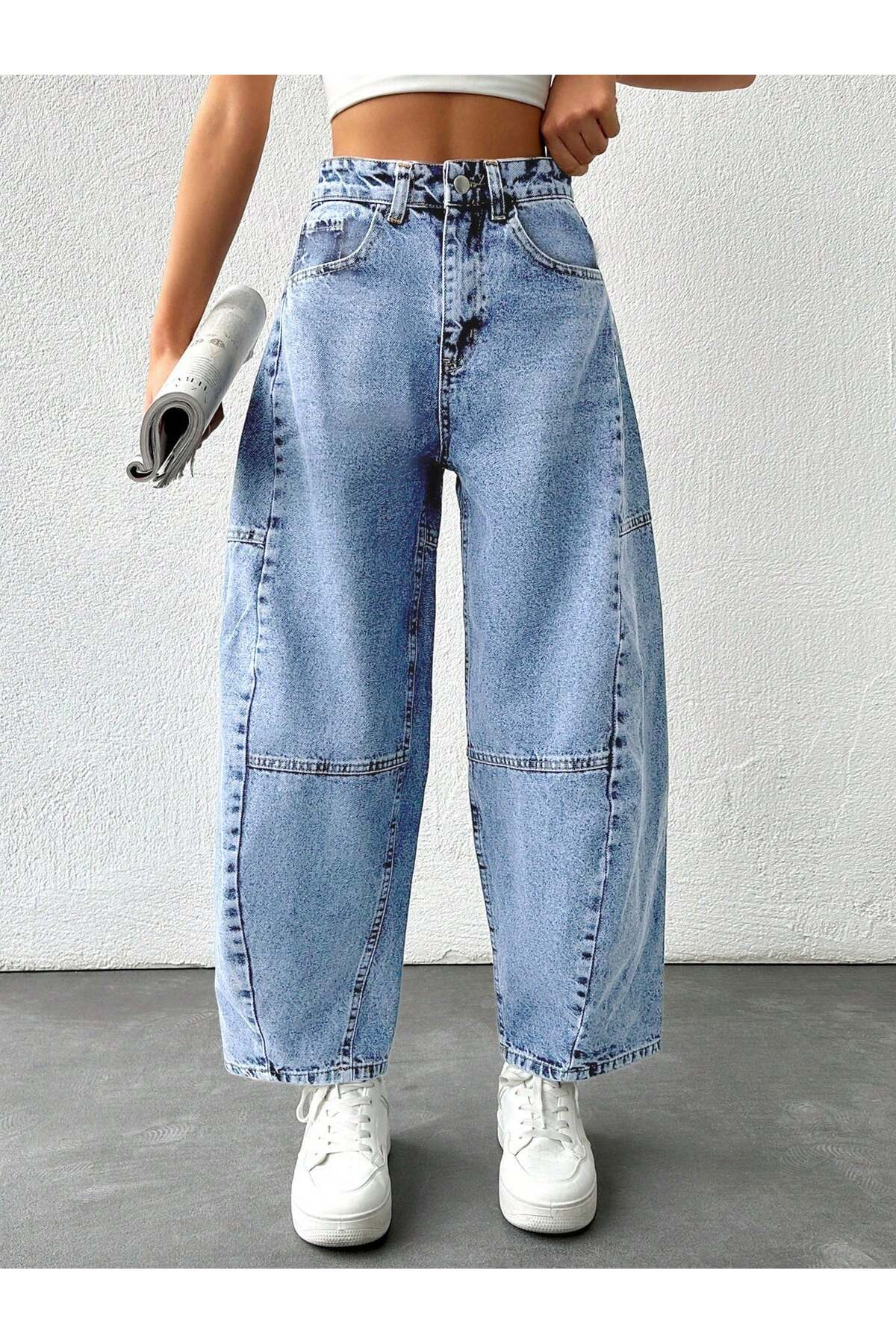 Polo State Kadın Yüksek Bel Balloon Fit Açık Mavi Denim Jean Pantolon