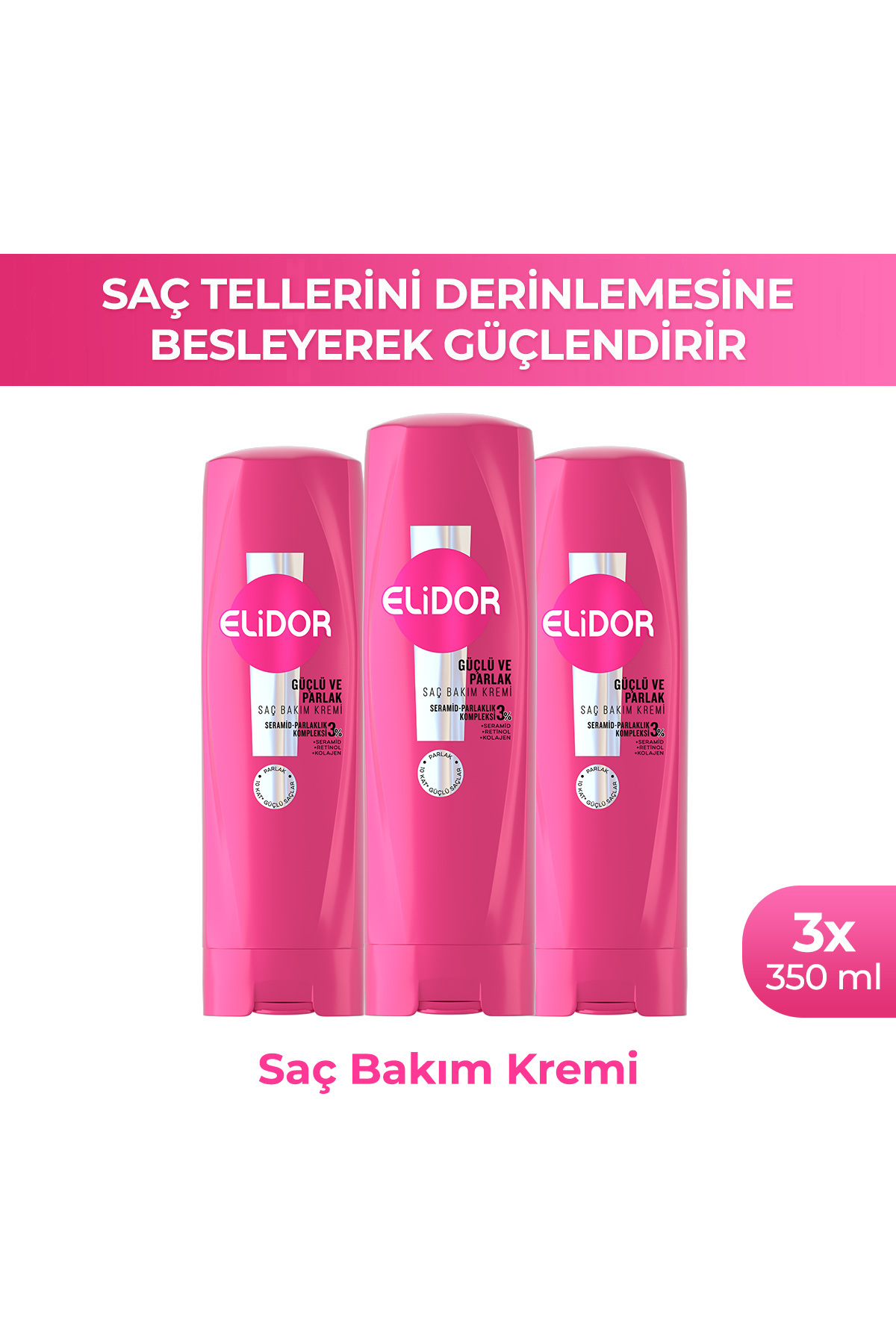 Elidor Saç Bakım Kremi Güçlü ve Parlak 350 ml x3 — SET.UNİ.11260
