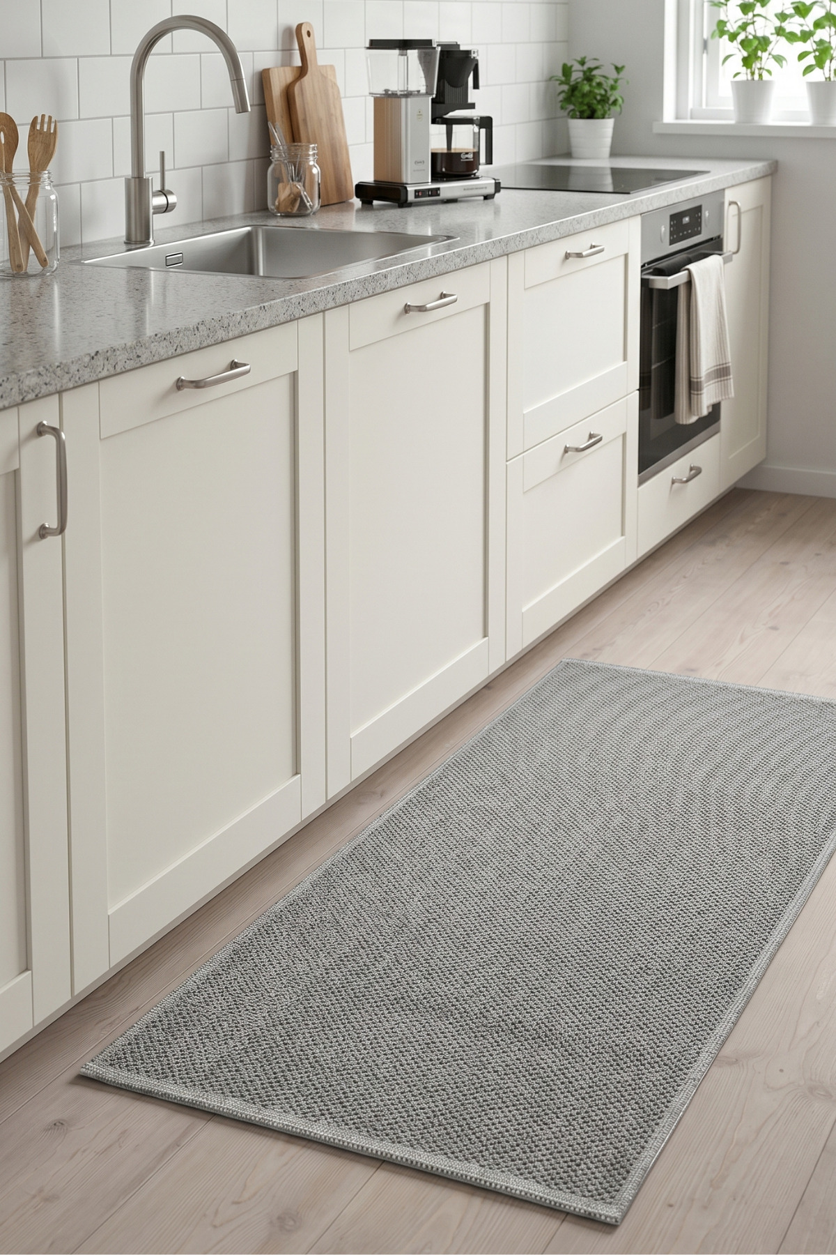 Luna Anthracite Runner 80x150 cm | 100% Cotton, Washable, For Bathroom, Kitchen and Bedroom