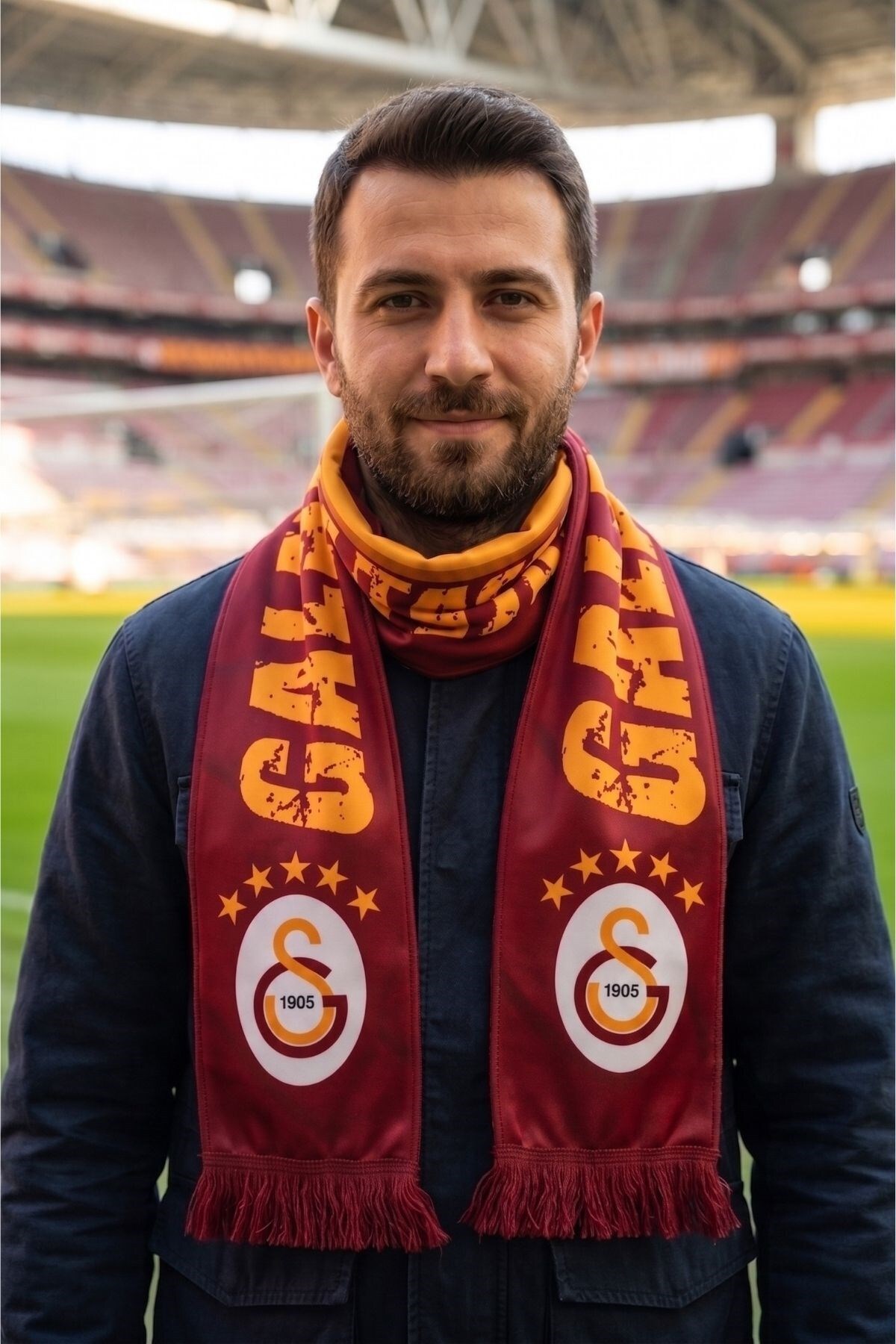 Galatasaray ORİJİNAL LİSANSLI 5 YILDIZ KIRMIZI ŞAL ATKI UV KUTU HEDİYELİ görsel 2