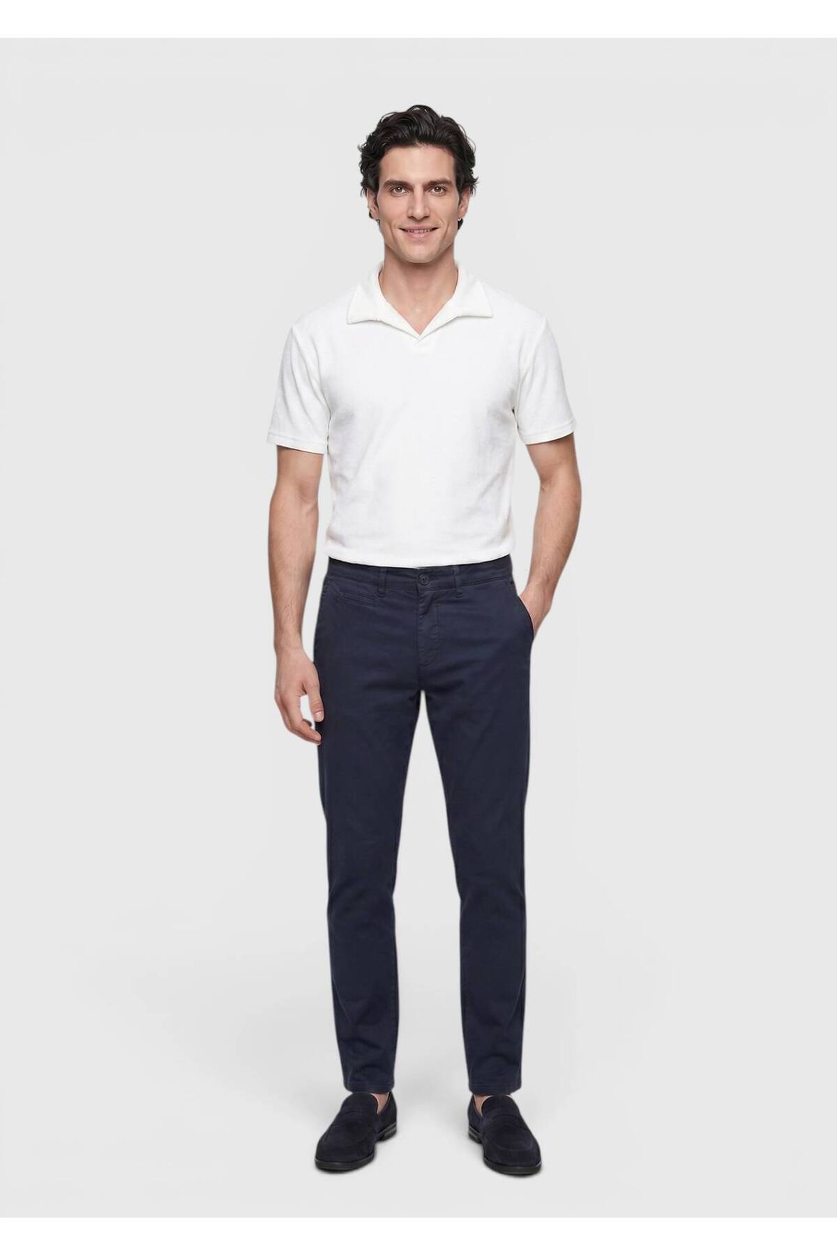 Lacivert Düz Dokuma Regular Fit Casual Pamuk Karışımlı Pantolon — رنگارنگ 165727 — تصویر 3 از 7