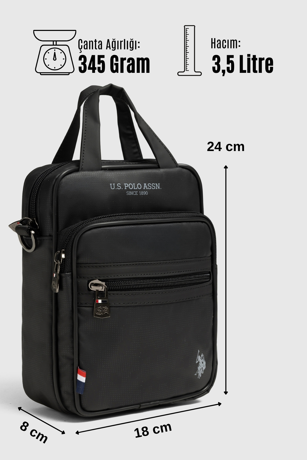 U.S. Polo Assn. U.S. Polo Assn 26038 Omuz Askılı Erkek El Çantası Postacı Çantası SİYAH görsel 7