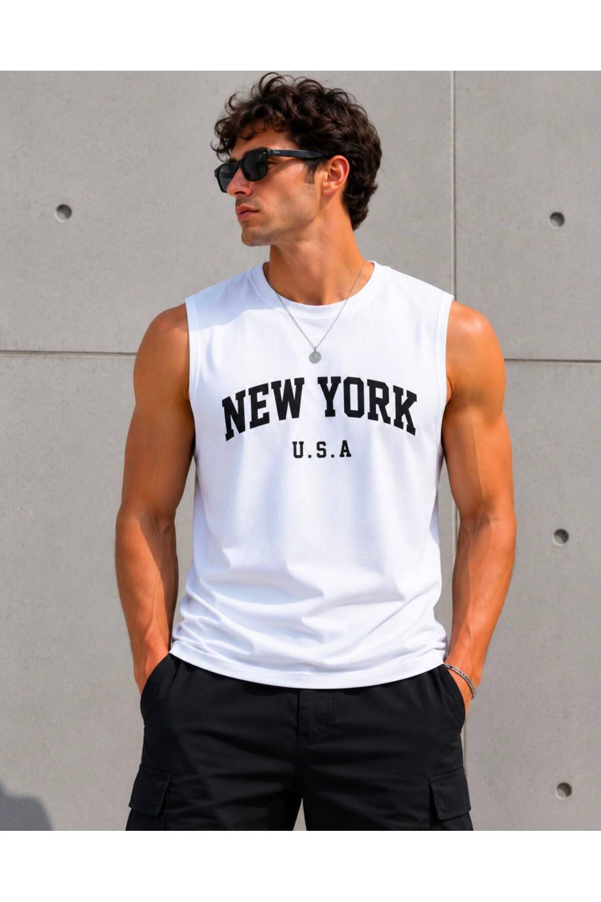 TREND EMMODA Men's New York Written Zero Sleeve Round Neck White T-Shirt / Tshirt
