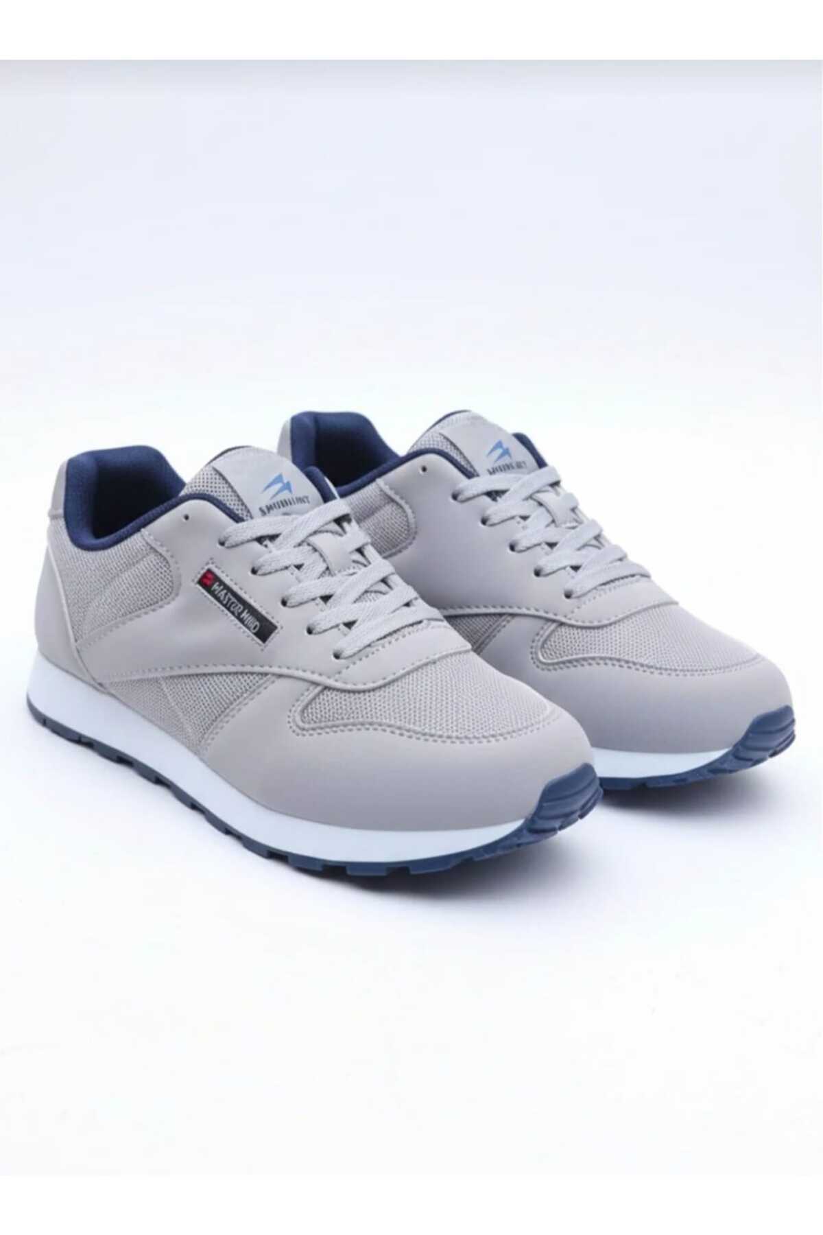 Dark Heel Men's Gray Navy Blue Daily Flexible Lace-Up Breathable Comfortable Soft Sole Sneaker Sports Shoes